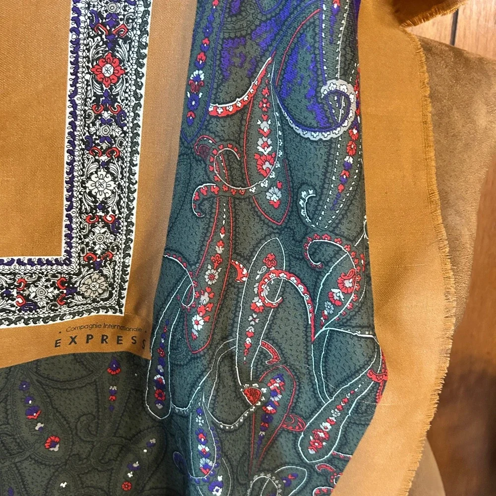 Vintage Express Square Scarf with Brown, Blue & Maroon Pattern‎